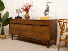 Load image into Gallery viewer, Vintage Mid-Century Modern Walnut Nine-Drawer Dresser with Inlay