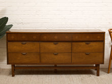 Load image into Gallery viewer, Vintage Mid-Century Modern Walnut Nine-Drawer Dresser with Inlay