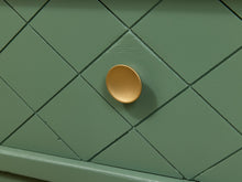 Load image into Gallery viewer, Olive Green Mid-Century Highboy Dresser with Diamond Detail and Sculptural Pulls By Kent Coffey