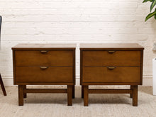 Load image into Gallery viewer, Pair of Vintage Mid-Century Modern Walnut Two-Drawer Formica Top Nightstands