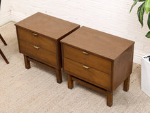 Load image into Gallery viewer, Pair of Vintage Mid-Century Modern Walnut Two-Drawer Formica Top Nightstands