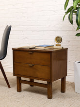 Load image into Gallery viewer, Pair of Vintage Mid-Century Modern Walnut Two-Drawer Formica Top Nightstands