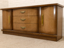 Load image into Gallery viewer, Vintage Mid-Century Bowfront Credenza with Brass Hardware and Curved Doors