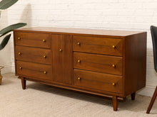 Load image into Gallery viewer, Vintage Mid-Century Modern Walnut Nine-Drawer Credenza with Brass Hardware