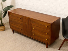 Load image into Gallery viewer, Vintage Mid-Century Modern Walnut Nine-Drawer Credenza with Brass Hardware