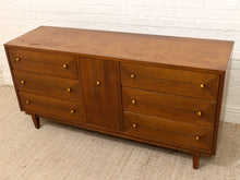 Load image into Gallery viewer, Vintage Mid-Century Modern Walnut Nine-Drawer Credenza with Brass Hardware
