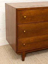 Load image into Gallery viewer, Vintage Mid-Century Modern Walnut Nine-Drawer Credenza with Brass Hardware