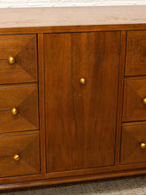 Load image into Gallery viewer, Vintage Mid-Century Modern Walnut Nine-Drawer Credenza with Brass Hardware