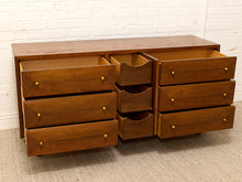 Load image into Gallery viewer, Vintage Mid-Century Modern Walnut Nine-Drawer Credenza with Brass Hardware