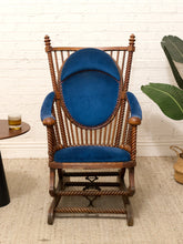 Load image into Gallery viewer, 1870s Antique George Hunzinger Barley Twist Mahogany Needlepoint Rocking Chair