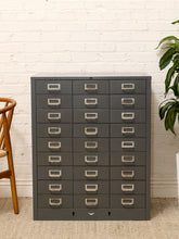 Load image into Gallery viewer, Vintage Industrial Steel Flat File Cabinet with 27 Label-Pull Drawers