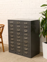 Load image into Gallery viewer, Vintage Industrial Steel Flat File Cabinet with 27 Label-Pull Drawers