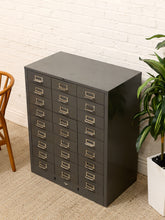 Load image into Gallery viewer, Vintage Industrial Steel Flat File Cabinet with 27 Label-Pull Drawers