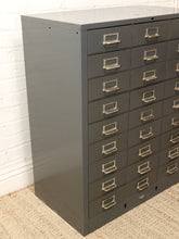 Load image into Gallery viewer, Vintage Industrial Steel Flat File Cabinet with 27 Label-Pull Drawers