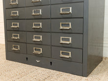 Load image into Gallery viewer, Vintage Industrial Steel Flat File Cabinet with 27 Label-Pull Drawers