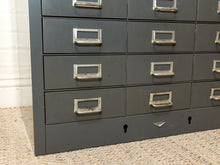 Load image into Gallery viewer, Vintage Industrial Steel Flat File Cabinet with 27 Label-Pull Drawers