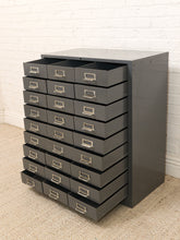 Load image into Gallery viewer, Vintage Industrial Steel Flat File Cabinet with 27 Label-Pull Drawers
