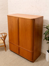 Load image into Gallery viewer, Vintage Mid-Century Modern Tambour Media Cabinet with Curved Wood Doors