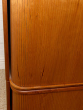 Load image into Gallery viewer, Vintage Mid-Century Modern Tambour Media Cabinet with Curved Wood Doors