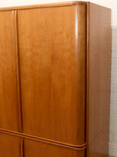 Load image into Gallery viewer, Vintage Mid-Century Modern Tambour Media Cabinet with Curved Wood Doors
