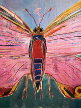 Load image into Gallery viewer, Pink Moth Study Framed Contemporary Insect Artwork in Coral and Gold