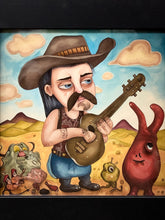 Load image into Gallery viewer, Desert Troubadour Framed Whimsical Cowboy Musician Artwork