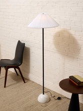 Load image into Gallery viewer, Modern Black Floor Lamp with White Pleated Shade and Marble Base