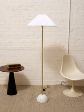 Load image into Gallery viewer, Modern Brass Floor Lamp with White Pleated Shade and Marble Base