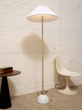 Load image into Gallery viewer, Modern Brass Floor Lamp with White Pleated Shade and Marble Base