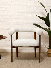 Load image into Gallery viewer, Modern Sculptural Barrel Armchair in Cream Bouclé with Walnut Legs