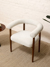 Load image into Gallery viewer, Modern Sculptural Barrel Armchair in Cream Bouclé with Walnut Legs