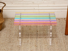 Load image into Gallery viewer, Vintage Postmodern Rainbow Lucite Slat Bench with Sculptural Clear Legs