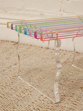 Load image into Gallery viewer, Vintage Postmodern Rainbow Lucite Slat Bench with Sculptural Clear Legs