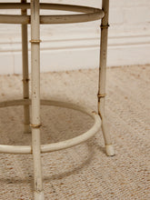 Load image into Gallery viewer, Vintage Bamboo-Style Metal Stool with Cognac Upholstered Seat