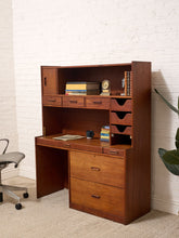 Load image into Gallery viewer, Vintage Mid-Century Modern Teak Secretary Desk with Fold-Down Writing Surface