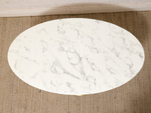 Load image into Gallery viewer, Modern Oval Faux Marble Dining Table with Black and Brass Pedestal Base