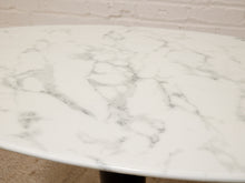 Load image into Gallery viewer, Modern Oval Faux Marble Dining Table with Black and Brass Pedestal Base