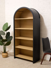 Load image into Gallery viewer, Sculptural Arched Bookcase in Natural Wood with Black Frame