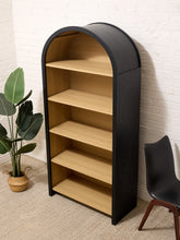Load image into Gallery viewer, Sculptural Arched Bookcase in Natural Wood with Black Frame