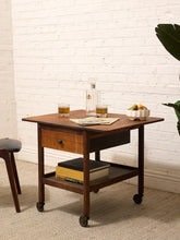 Load image into Gallery viewer, Vintage Oak Rolling Side Table Cart with Drawer and Lower Shelf