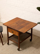 Load image into Gallery viewer, Vintage Oak Rolling Side Table Cart with Drawer and Lower Shelf