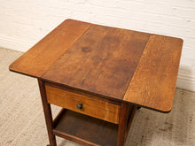 Load image into Gallery viewer, Vintage Oak Rolling Side Table Cart with Drawer and Lower Shelf
