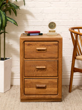 Load image into Gallery viewer, Vintage Mid-Century Modern Three-Drawer Oak Nightstand with Sculptural Pulls