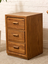 Load image into Gallery viewer, Vintage Mid-Century Modern Three-Drawer Oak Nightstand with Sculptural Pulls