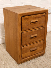 Load image into Gallery viewer, Vintage Mid-Century Modern Three-Drawer Oak Nightstand with Sculptural Pulls