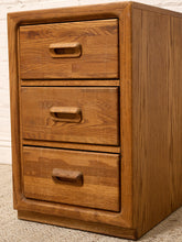 Load image into Gallery viewer, Vintage Mid-Century Modern Three-Drawer Oak Nightstand with Sculptural Pulls