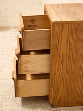 Load image into Gallery viewer, Vintage Mid-Century Modern Three-Drawer Oak Nightstand with Sculptural Pulls
