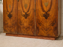 Load image into Gallery viewer, Vintage Art Deco Burl Wood Wardrobe Armoire with Hand-Painted Botanical Doors