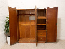 Load image into Gallery viewer, Vintage Art Deco Burl Wood Wardrobe Armoire with Hand-Painted Botanical Doors