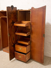 Load image into Gallery viewer, Vintage Art Deco Burl Wood Wardrobe Armoire with Hand-Painted Botanical Doors